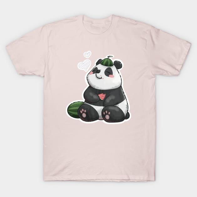 Panda with summertime watermelons T-Shirt by Bee and Clover Designs